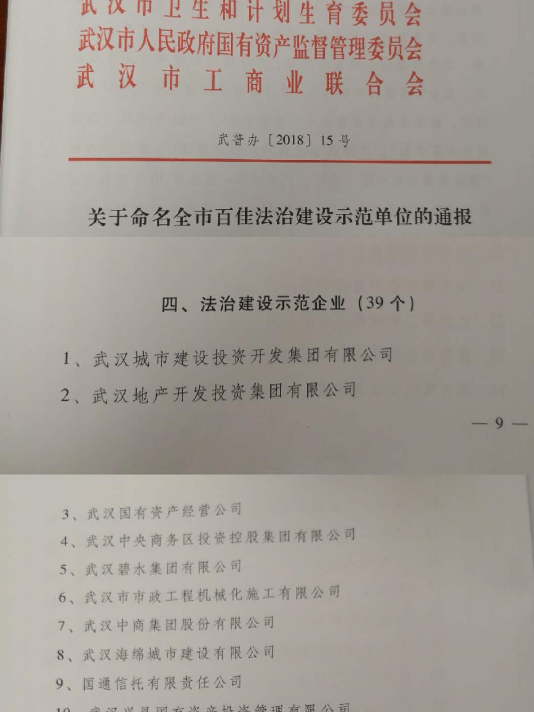 商务区集团荣获武汉市“法治建设示范企业”